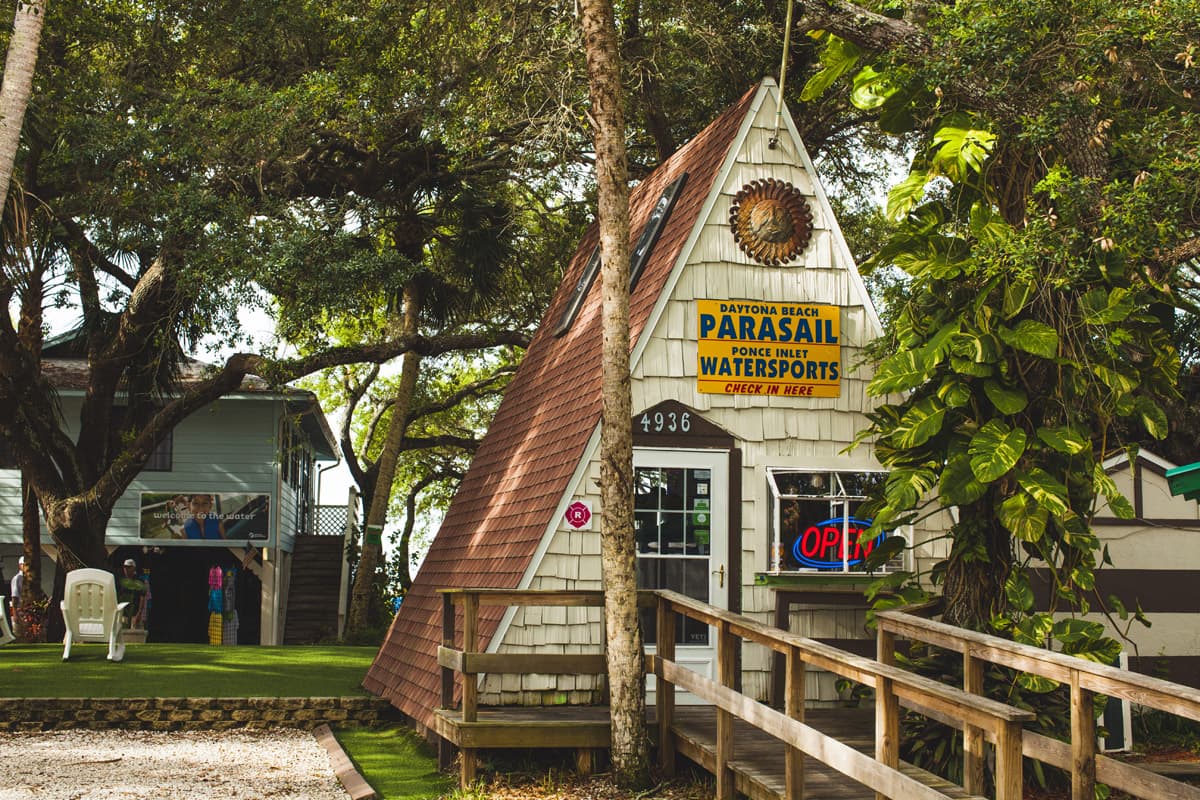 The Daytona Beach Parasail check-in cabin in Ponce Inlet.